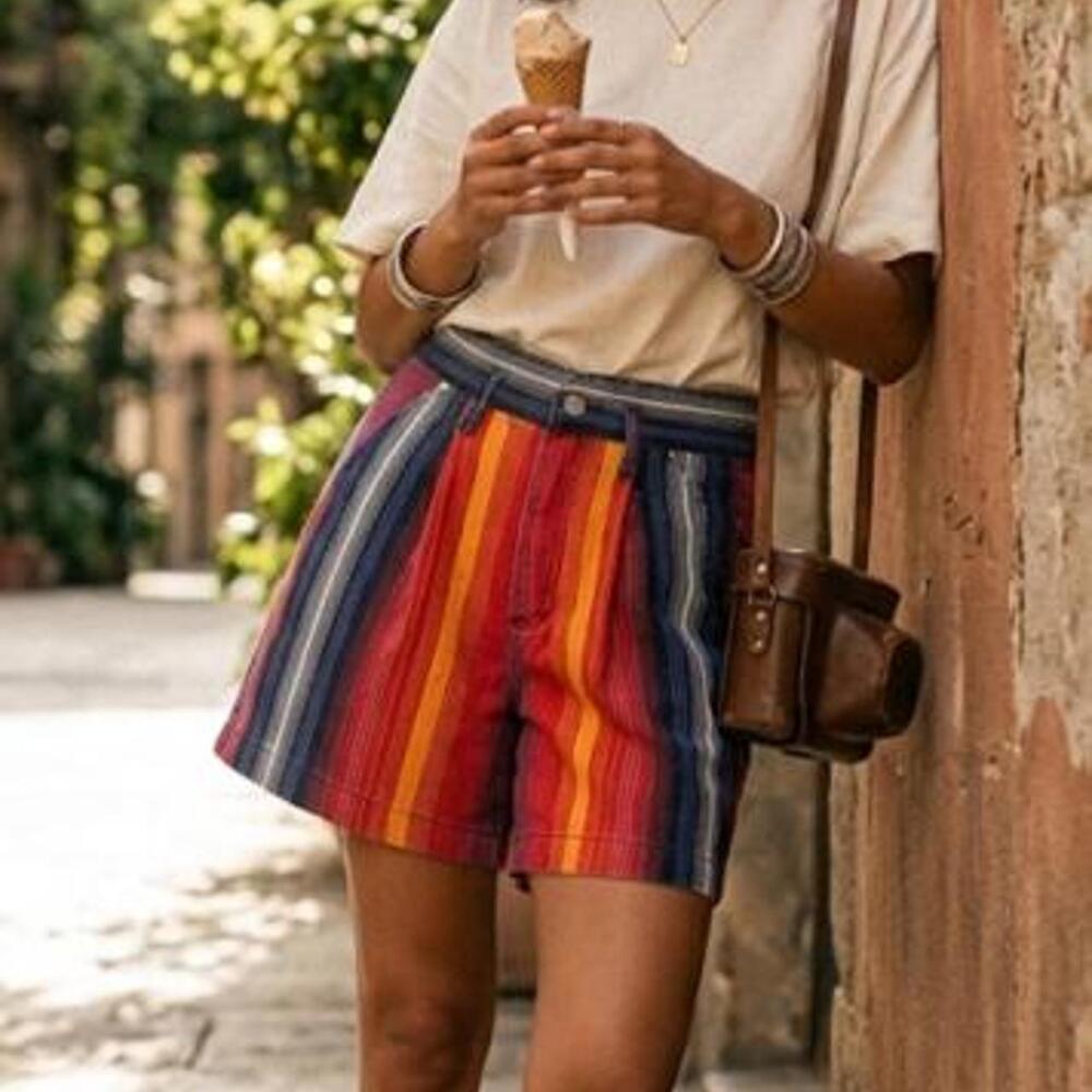 Vintage 90s Gitano Striped High-Waisted Denim Shorts